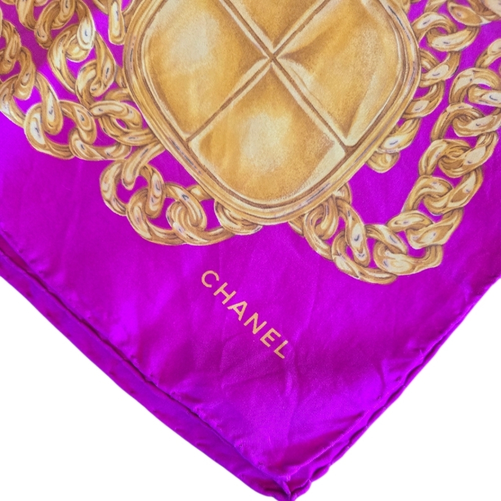 Chanel Fushia Pink Gold Vintage Square Silk Scarf - Picture 3 of 3